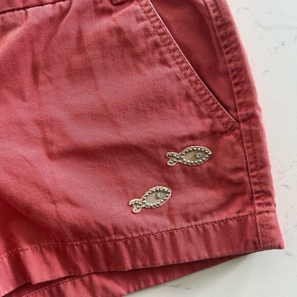JCREW Minnow Fish Embellished Metallic Beaded Shorts Salmon Rust Orange Red Sz 2 - Picture 2 of 5